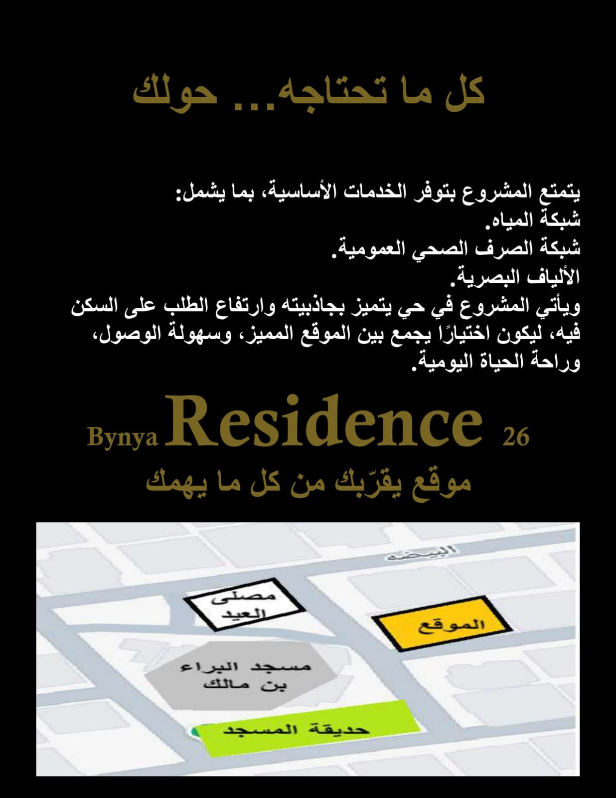 خريطة موقع مشروع Bynya Residence 26 والمرافق المجاورة